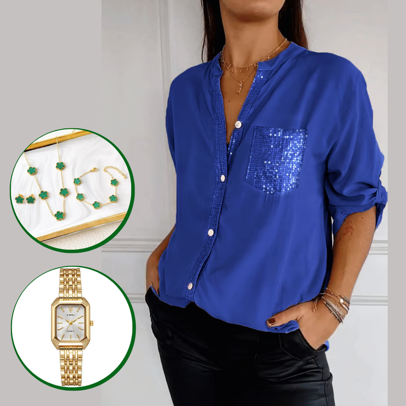 Camisa Casual Glimmer + BRINDES: Relógio Premium e Semijoias 3 Peças Trevo