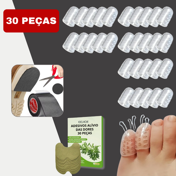30 Protetores de Dedos de Silicone Lisse + BRINDES: 30 Adesivos para Dores e Fita Antiderrapante para Calçados