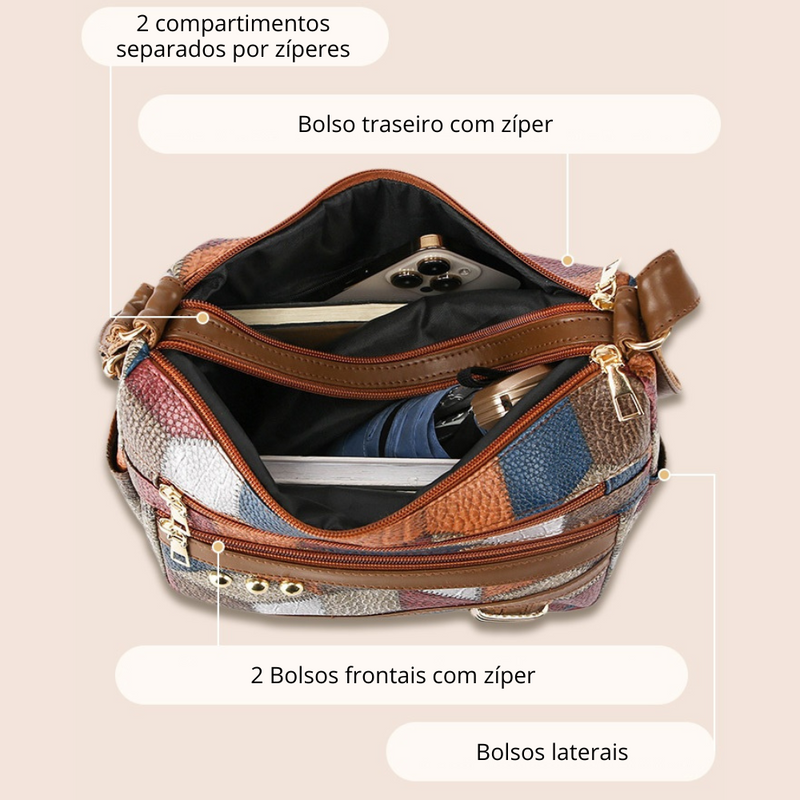 Bolsa de Couro Kaffee + Relógio e Porta Óculos de Brinde
