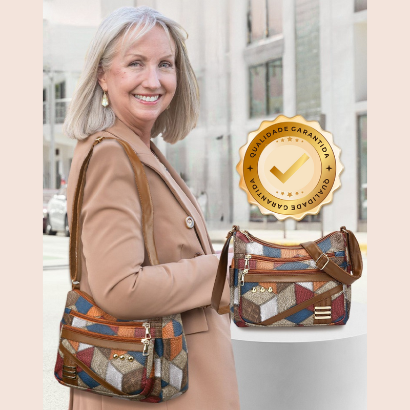Bolsa de Couro Kaffee + Relógio e Porta Óculos de Brinde