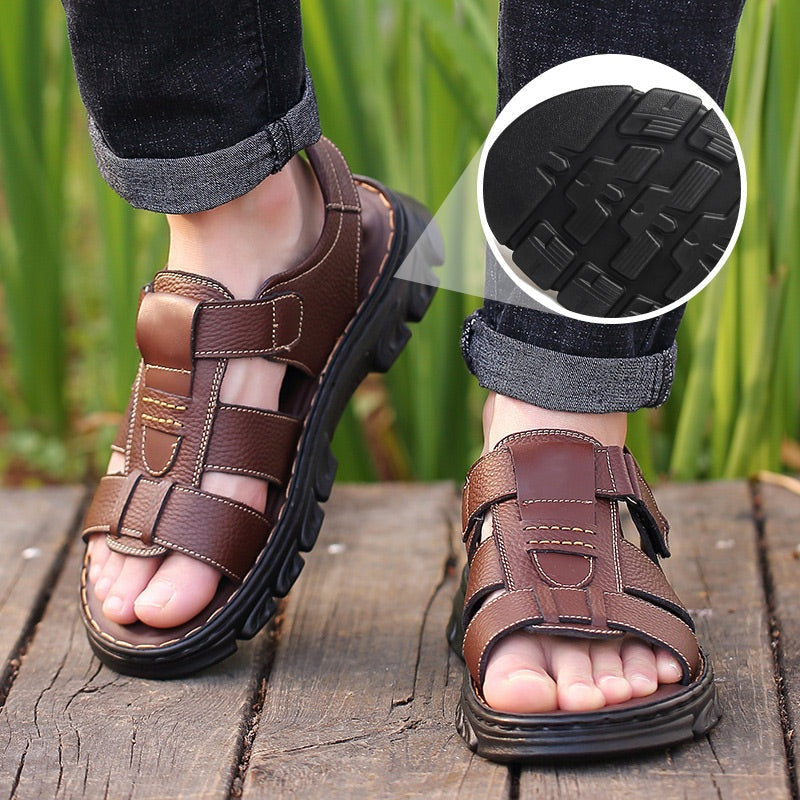 Sandália de Couro Premium Masculina - Fortallo + BRINDE: Carteira de Couro