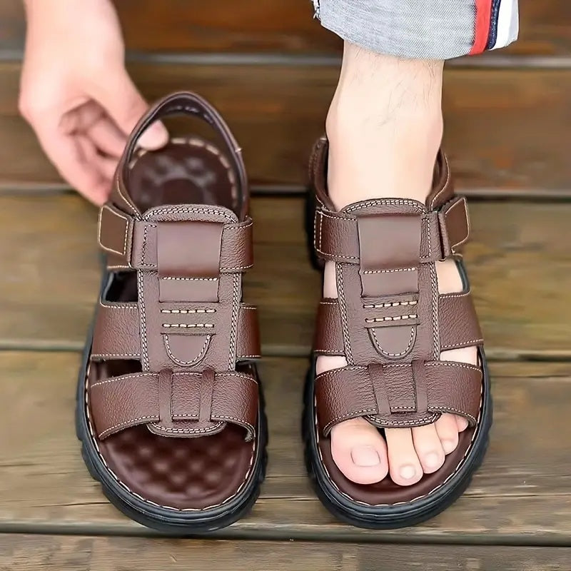 Sandália de Couro Premium Masculina - Fortallo + BRINDE: Carteira de Couro